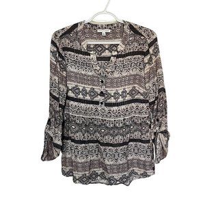 Notations Blouse Mauve White Tribal Stripe Design Womans Size M